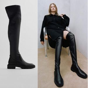 zara OTK Lug sole stretch tall boots